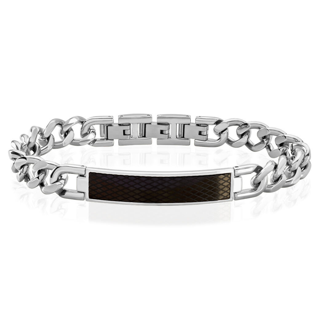 BENJAMIN Herren ID Armband Edelstahl Bicolor Silber/Schwarz B 10 mm, ID Armband ohne Stein