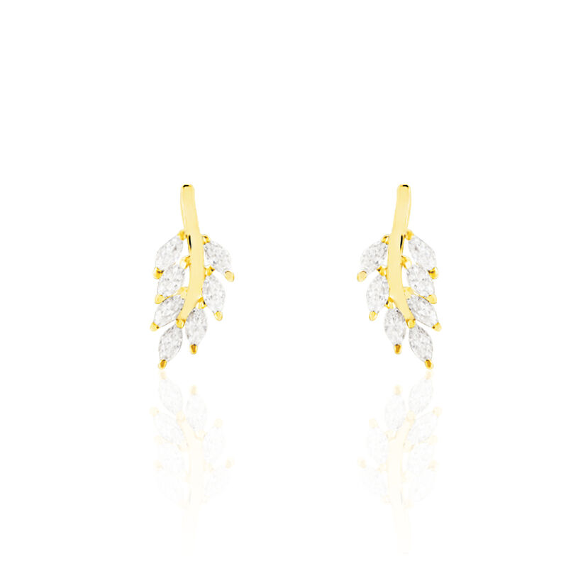 HINNA Damen Ohrstecker Gold 375 (9 Karat) Zirkonia Wei&szlig; 1,75 ct Blatt - Ohrstecker Damen | OROVIVO