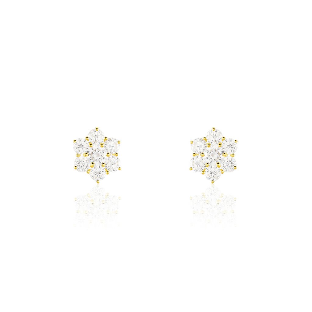 Damen Ohrstecker Gold 375 (9 Karat) Zirkonia Wei&szlig; 3,61 ct Blume