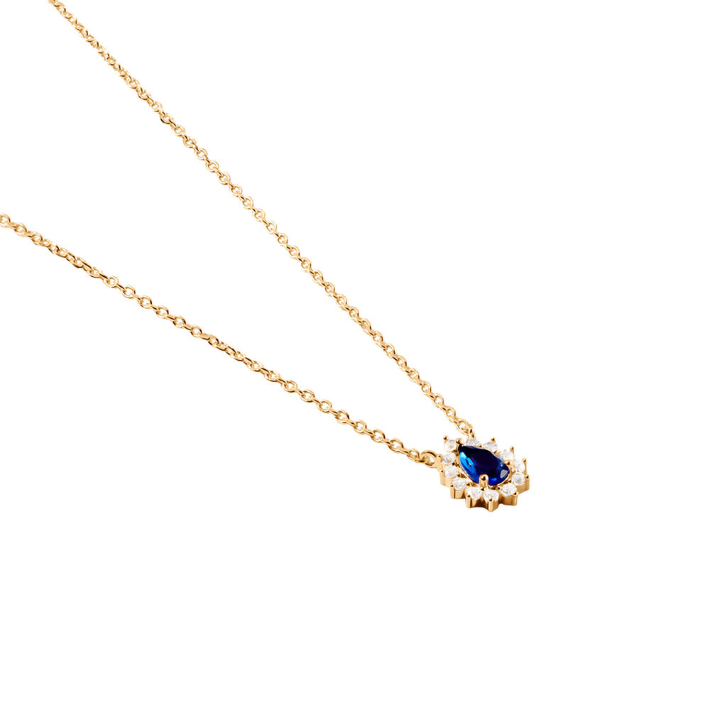 GENEVIEVE Damen Collier Vergoldet Zirkonia Blau Tropfen