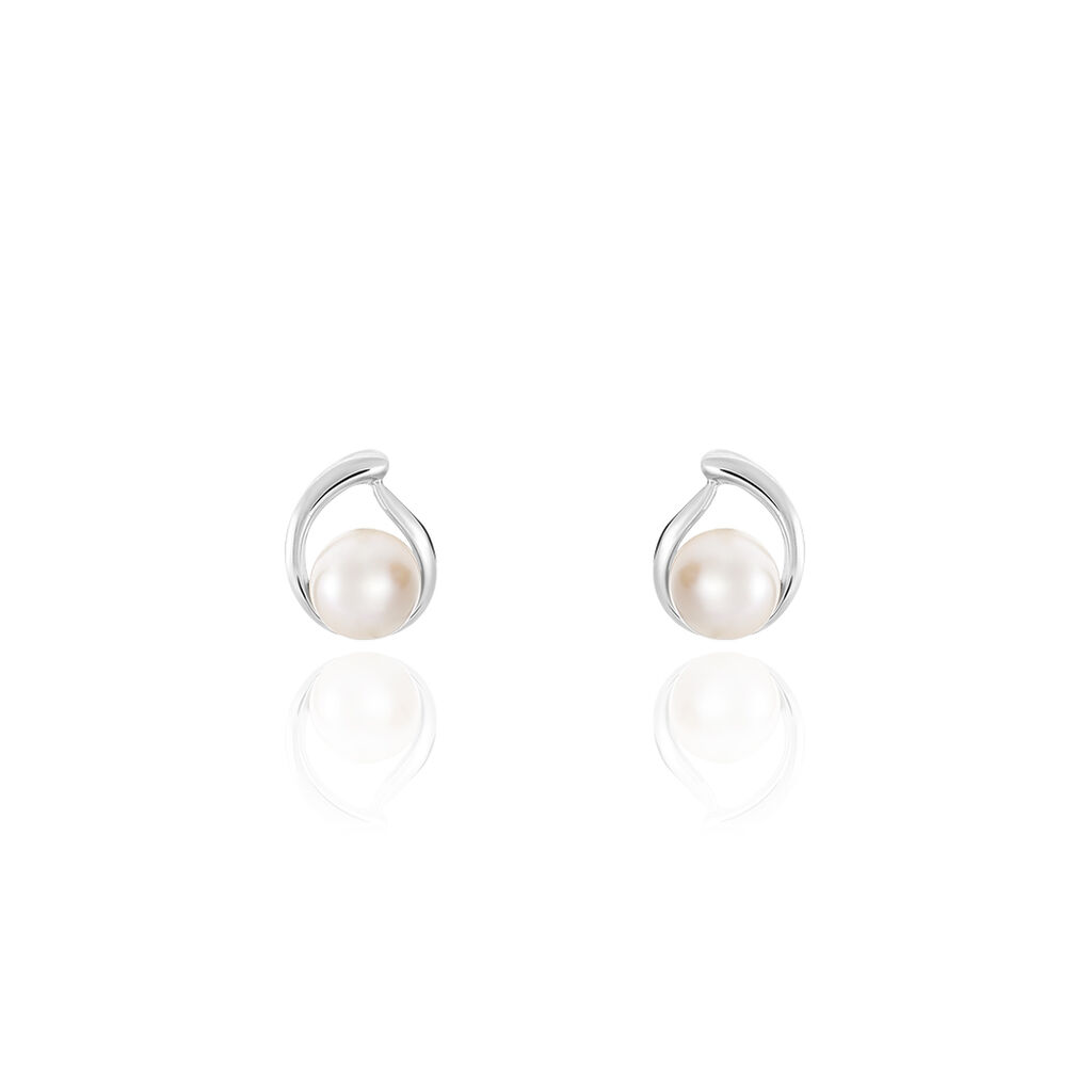 DROP 2 Damen Ohrstecker Weißgold 375 (9 Karat) Zuchtperle Perlmutt Tropfen, Ohrstecker mit Stein