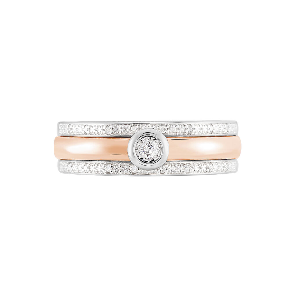 TIFFY Damen Ring Gold Bicolor 375 (9 Karat) Diamant Wei&szlig; 0,04 ct