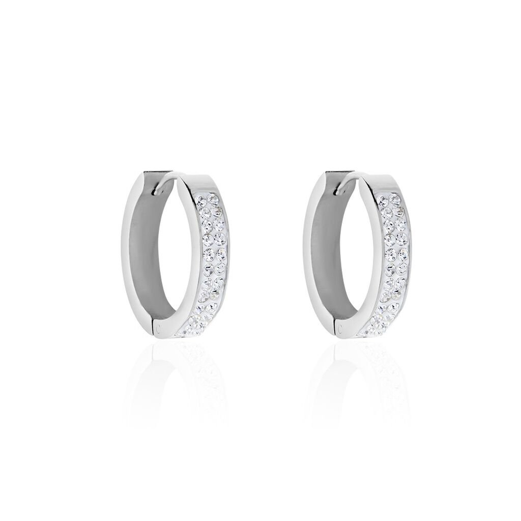 KATLA Damen Creolen Edelstahl Strass Weiß B 3 mm, Creolen mit Stein