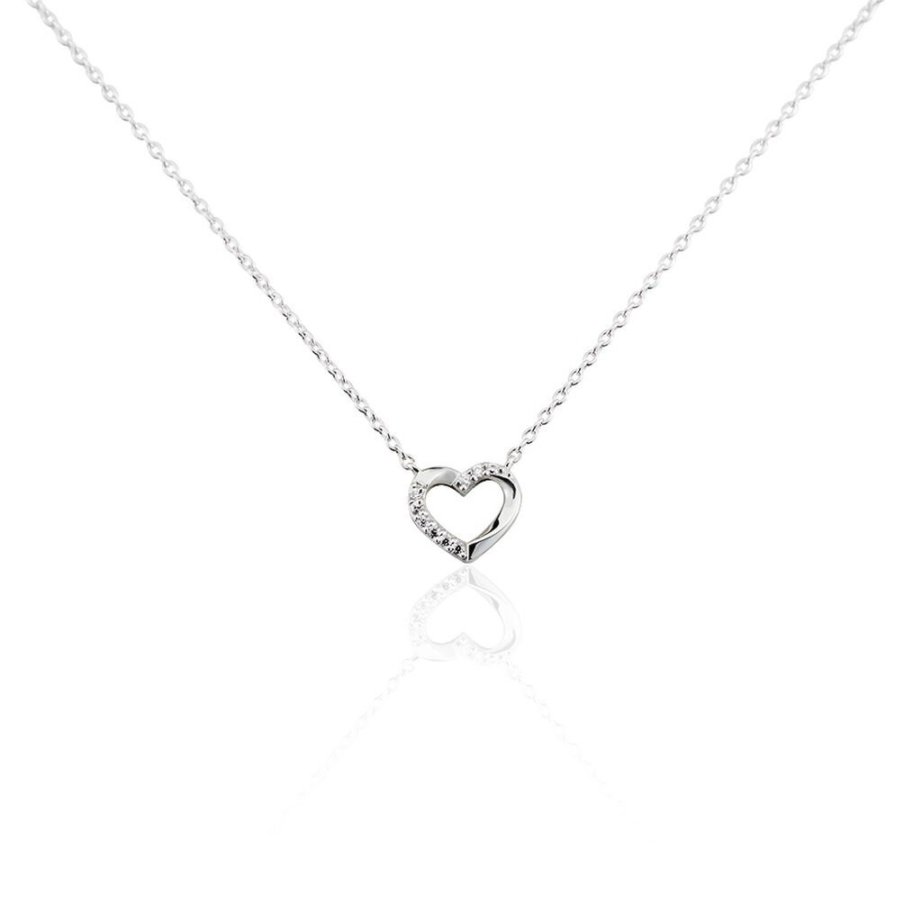 Thumbnail - ASHLEY HERZ 19 Damen Collier Silber 925 Zirkonia Weiß 0,03 ct Herz B 1,2 mm, Collier mit Stein
