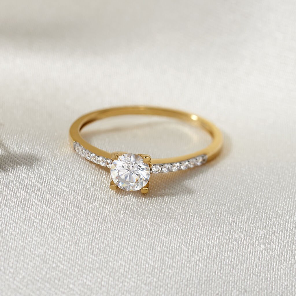 Damen Ring Gold 375 (9 Karat) Zirkonia Wei&szlig; 0,940 ct B 20 mm