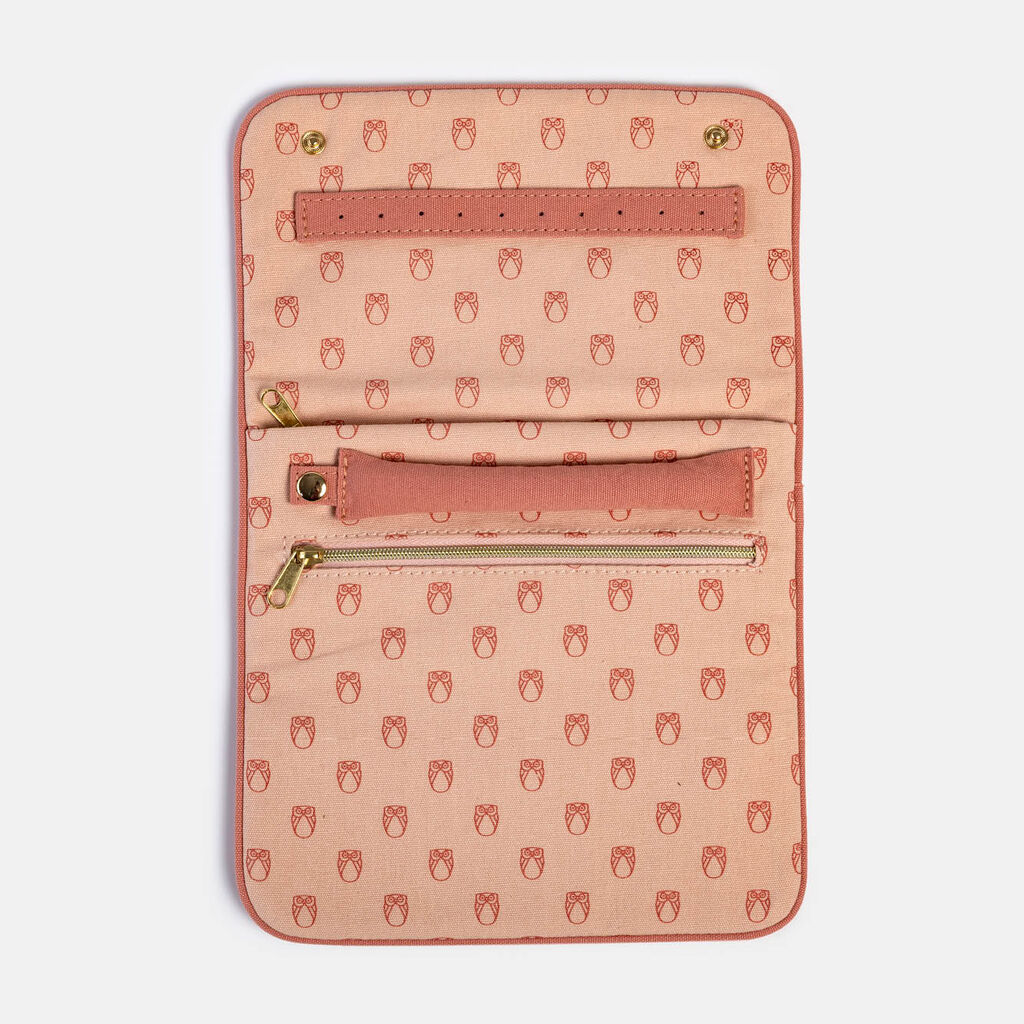 Schmuck- und Uhrenetui rosa beige Baumwolle