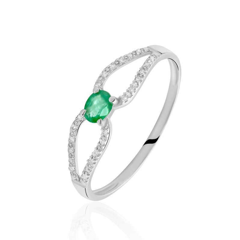 Bague Orlana Or Blanc Diamant Et Emeraude - Spannringe Damen | OROVIVO