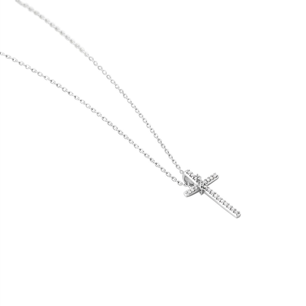 FRIEDA Damen Collier Wei&szlig;gold 585 (14 Karat) Diamant Wei&szlig; 0,05 ct Kreuz