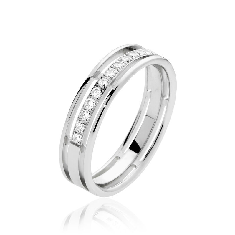 Alliance Serti Grains Ajoures Or Blanc Diamant - Spannringe Unisex | OROVIVO