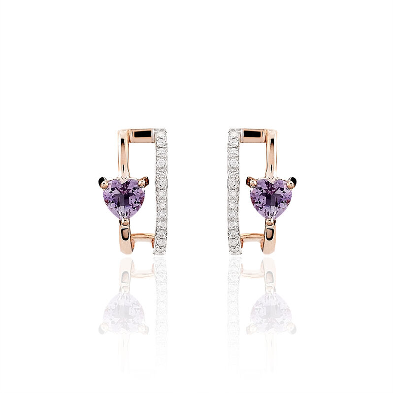 Boucles D'oreilles Puces Or Rose Amethyste Et Diamant - Spannringe Damen | OROVIVO