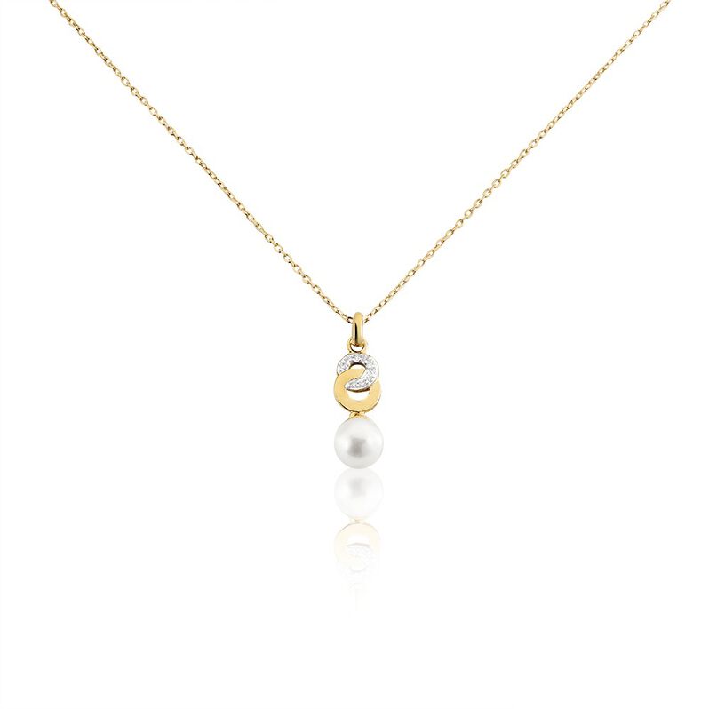 Collier Mery Plaque Or Jaune Perle D'imitation Et Oxyde De Zirconium - Spannringe Damen | OROVIVO
