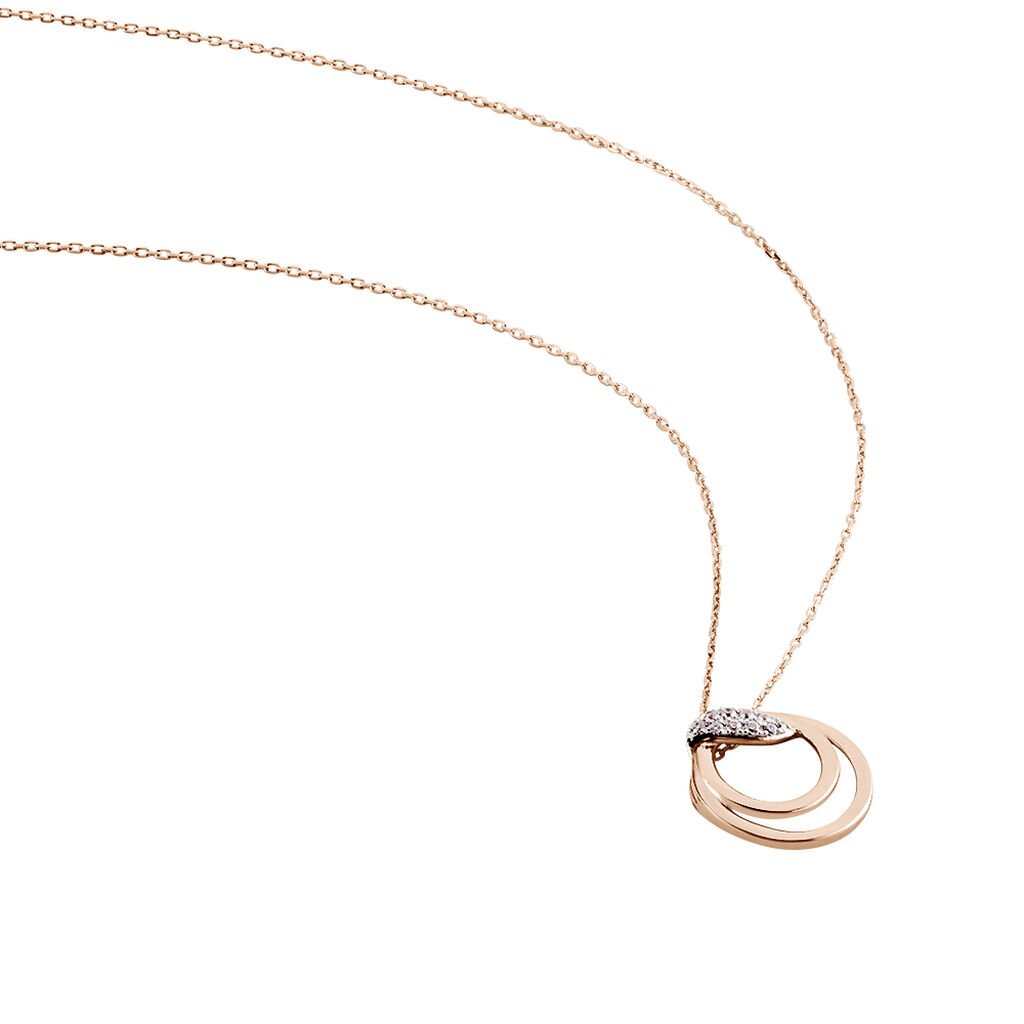 MIRANDA Damen Collier Rosegold 375 (9 Karat) Zirkonia Wei&szlig; Kreis B 0,65 mm