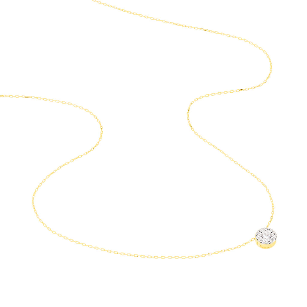 Damen Collier Gold Bicolor 375 (9 Karat) Zirkonia Wei&szlig; Kreis