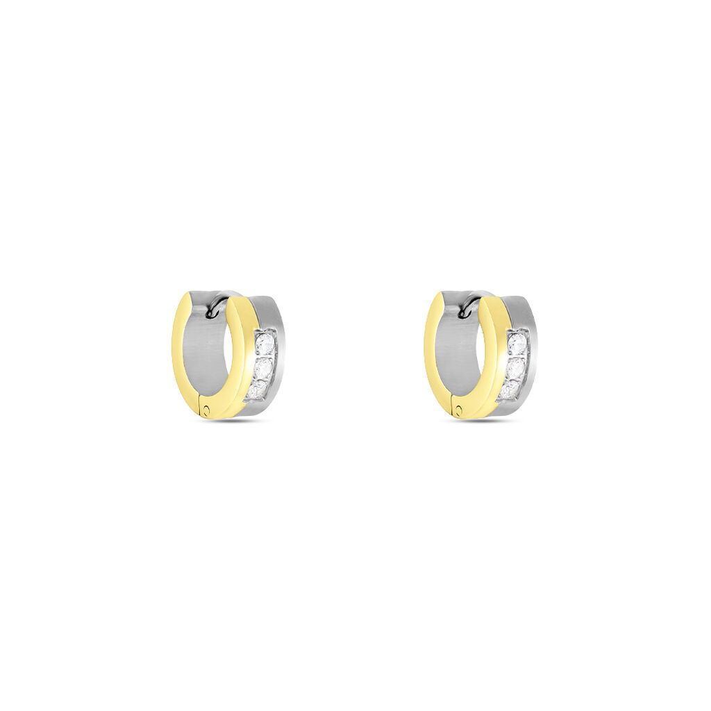 Andira Damen Creolen Edelstahl Bicolor Gold/Silber Synthetischer Stein Wei&szlig; 0,06 ct B 5 mm
