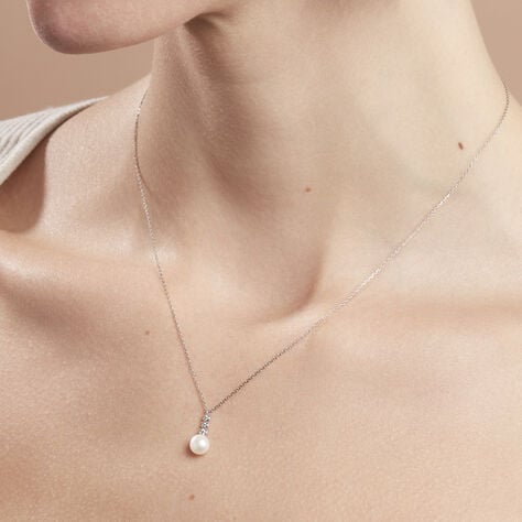 LEONIE 2 Damen Collier Weißgold 375 (9 Karat) Zuchtperle Perlmutt Ball - Halsketten Damen | OROVIVO