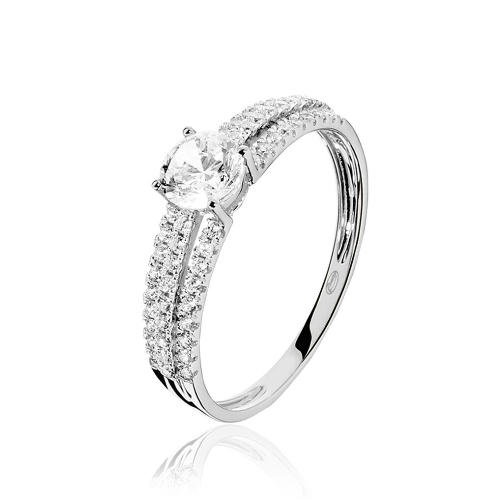 Bague Solitaire Ceridwen 3 Rangs Or Blanc Oxyde De Zirconium - Spannringe Damen | OROVIVO