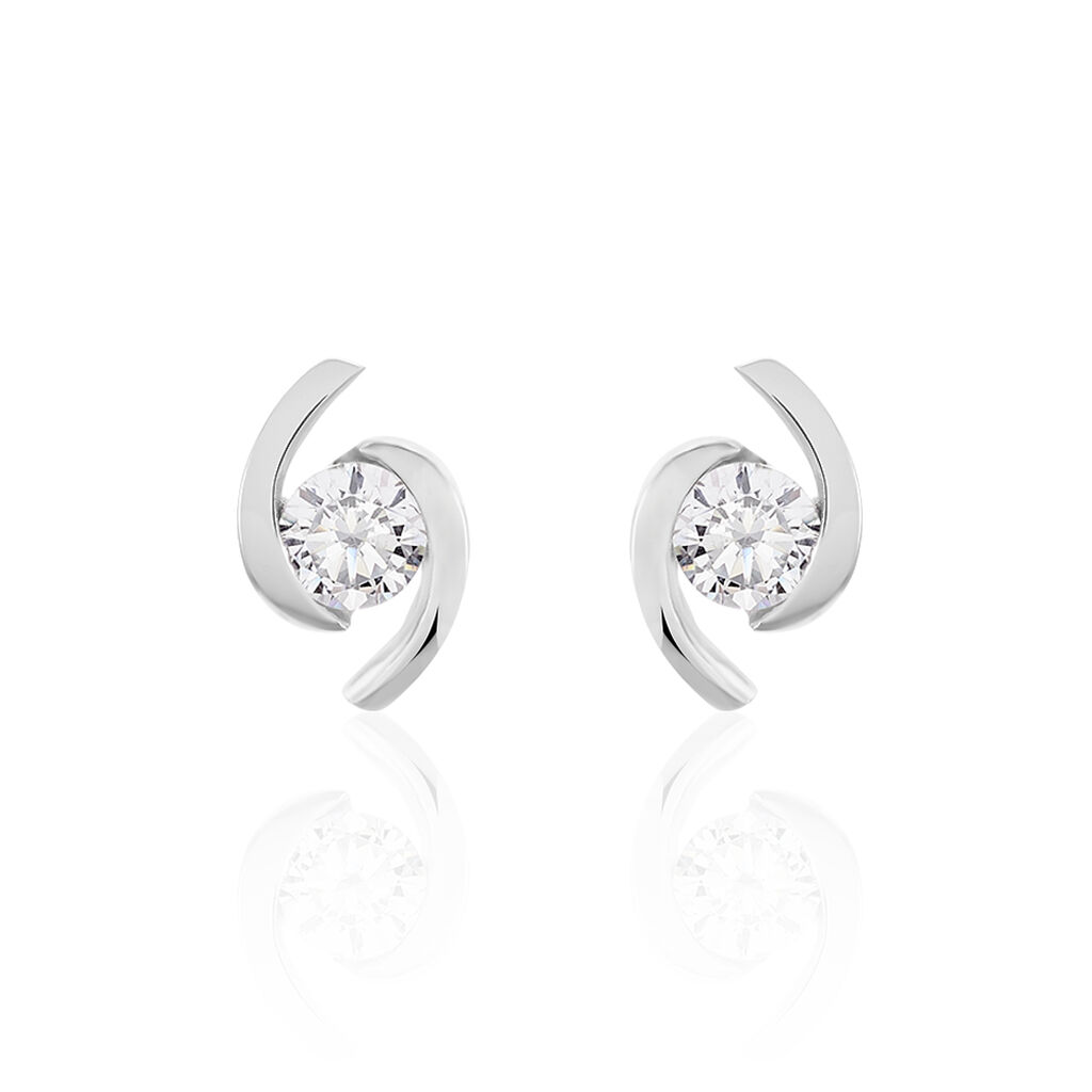 Damen Ohrstecker Weißgold 375 Zirkonia , Ohrstecker mit Stein