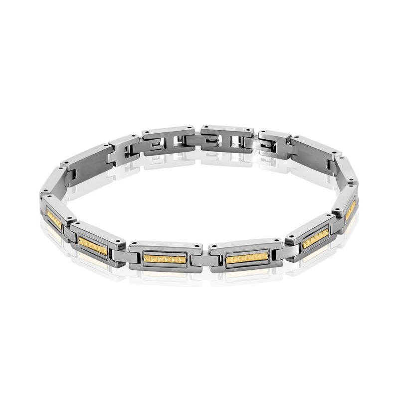 TORIN Herren Armband Edelstahl Bicolor Gelb/Silber Rechteckig B 6 mm - Armb&auml;nder mit Anh&auml;nger Herren | OROVIVO