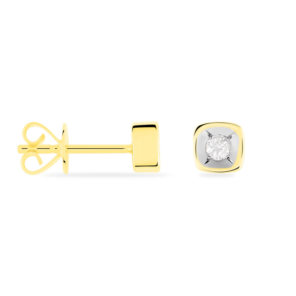 Damen Ohrstecker Gold Bicolor Gold/Silber 375 Diamant 0,08ct Viereck Jala  - Ohrstecker Damen | OROVIVO