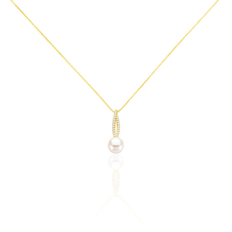 TESNIMAE Damen Collier Gold 375 (9 Karat) Zirkonia Wei&szlig; 0,18 ct Mandel - Halsketten Damen | OROVIVO