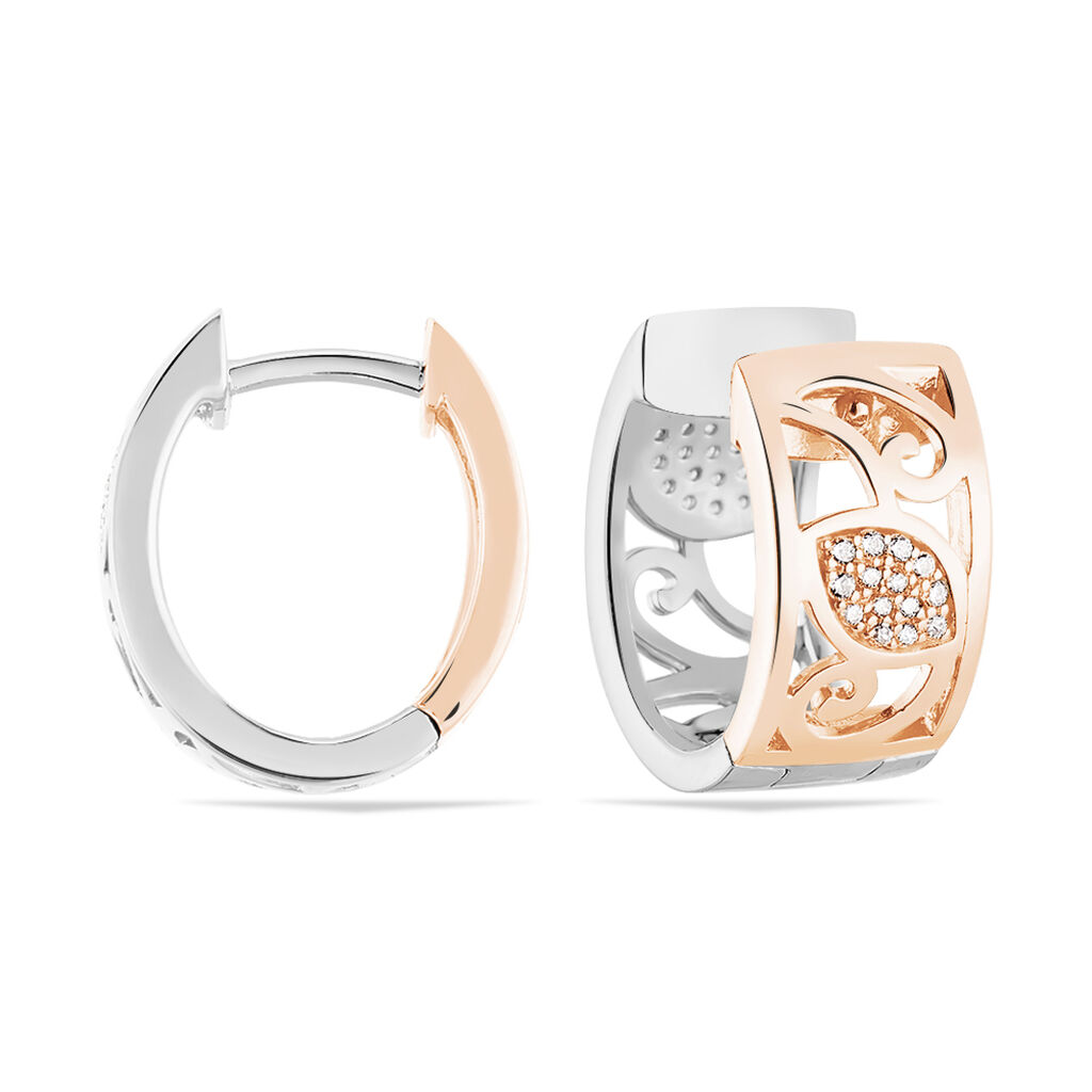 REAH Damen Creolen Silber Bicolor 925 Zirkonia Wei&szlig; Arabeske