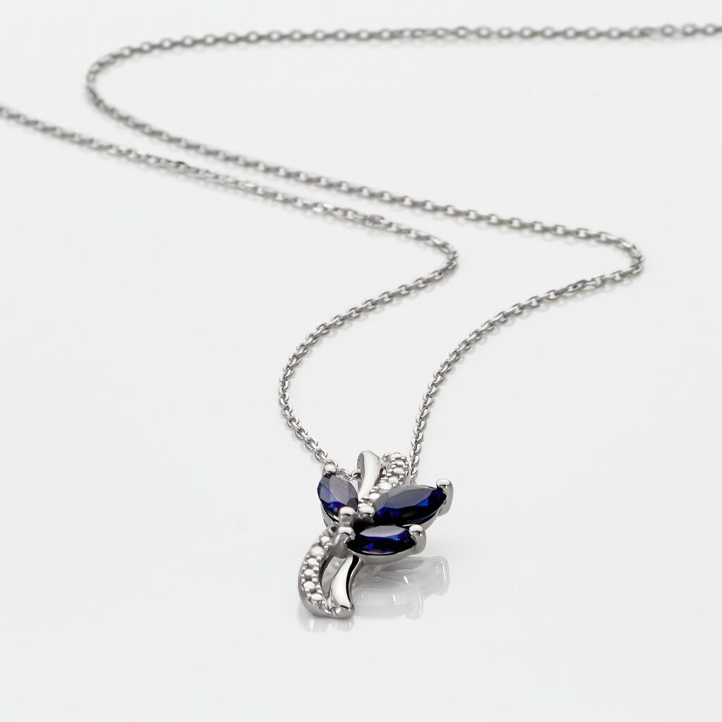 ANGIE Damen Collier Weißgold 375 (9 Karat) Saphir Blau 0,01 ct Welle - Halsketten Damen | OROVIVO