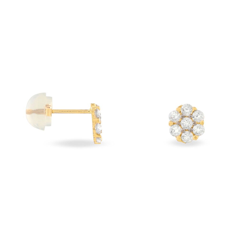 LIDIA 2 Damen Ohrstecker Gold 375 (9 Karat) Zirkonia Wei&szlig; Blume