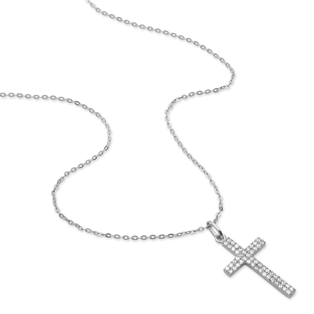 CAROLA Damen Collier Silber 925 Zirkonia Wei&szlig; Religi&ouml;ses Kreuz