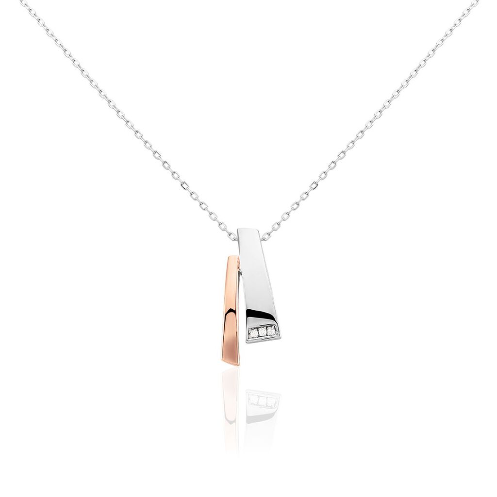 GINNA Damen Collier Silber Bicolor Silber/Ros&eacute;gold 925 Zirkonia Wei&szlig;