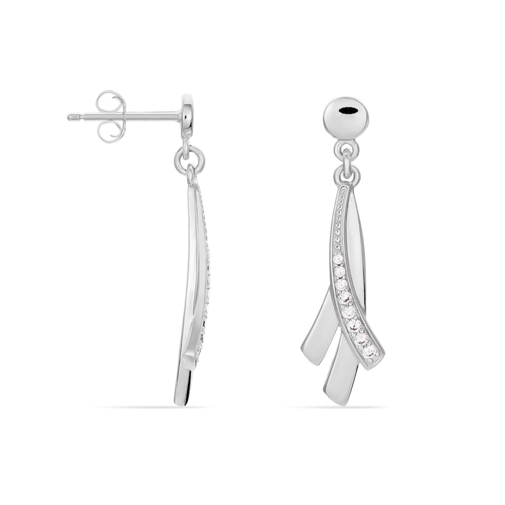 MARIE-ELSA 2 Damen Ohrringe Lang Silber 925 Zirkonia Wei&szlig; Welle