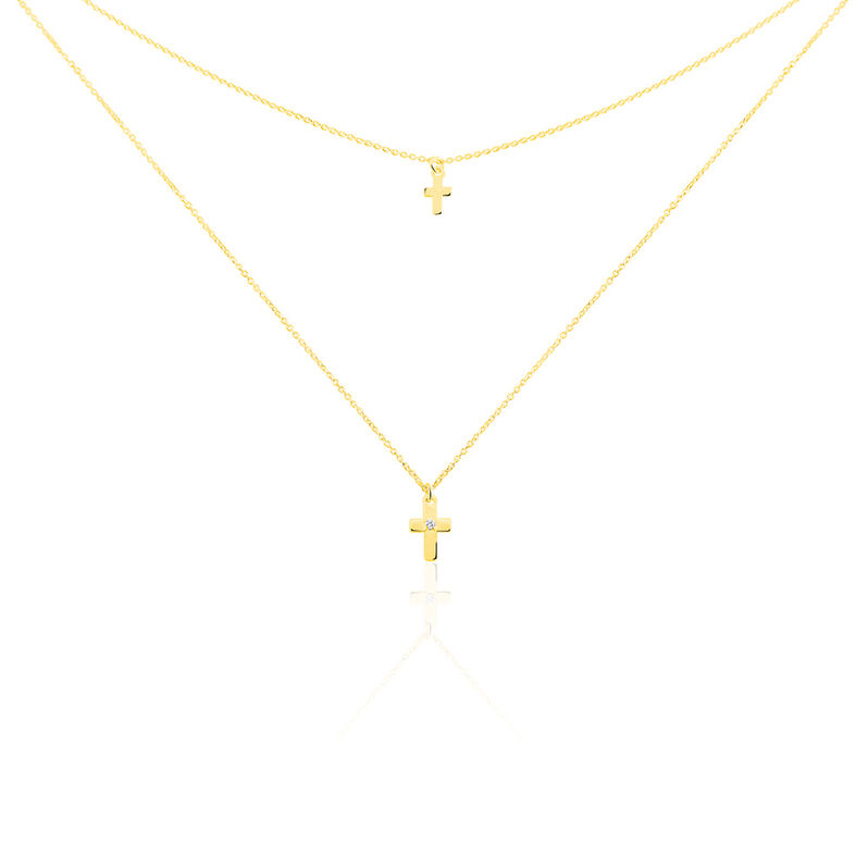 DELIA Damen Collier Gold 375 (9 Karat) Zirkonia Wei&szlig; 0,020 ct Religi&ouml;ses Kreuz - Halsketten Damen | OROVIVO