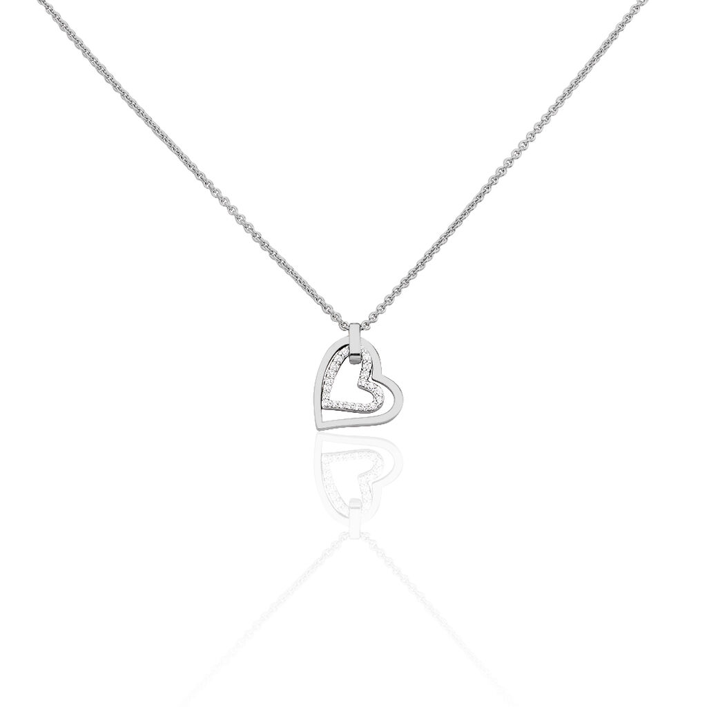 ALYSSJA HERZ 4 Damen Collier Silber 925 Zirkonia Weiß Doppelherz, Collier mit Stein