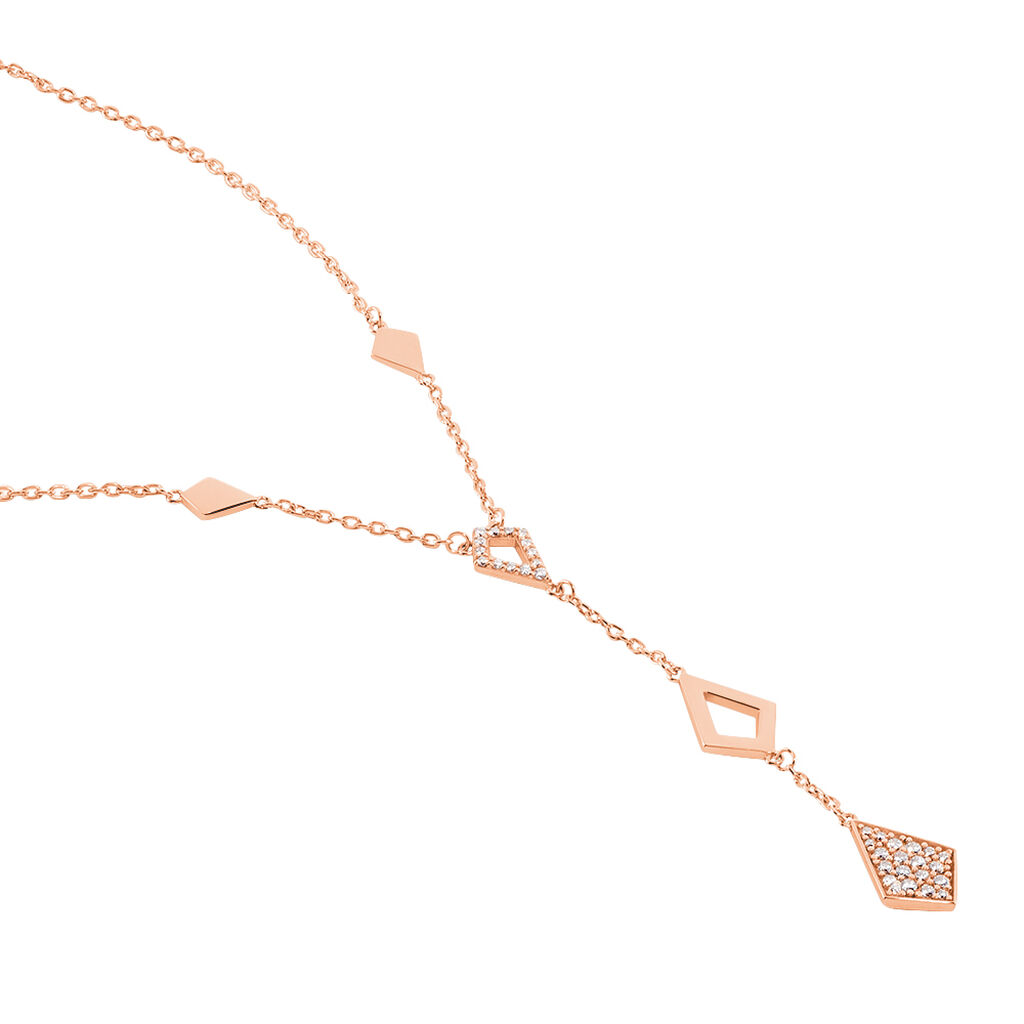 MILANKA Damen Collier Silber rosevergoldet 925 Zirkonia Wei&szlig; Raute