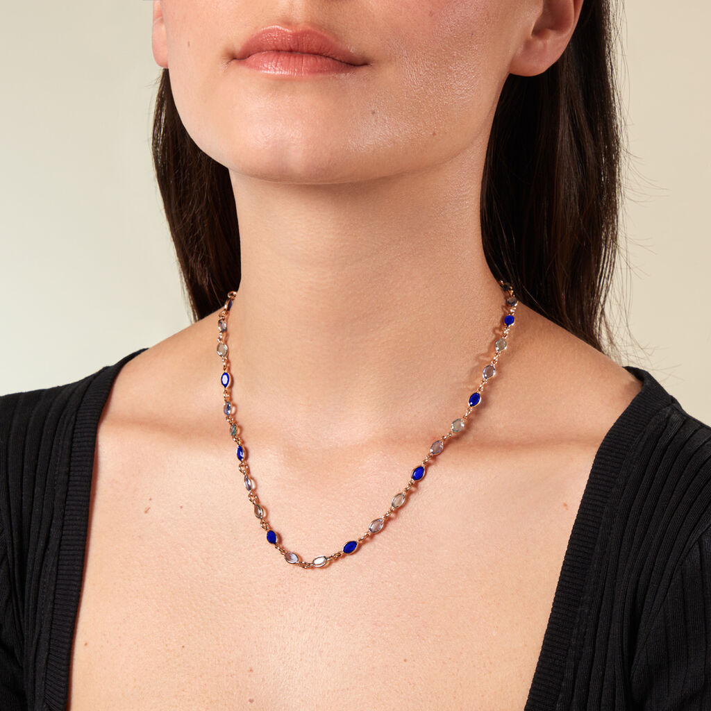 ILVAAE Damen Collier Vergoldet 750 Kristall Blau