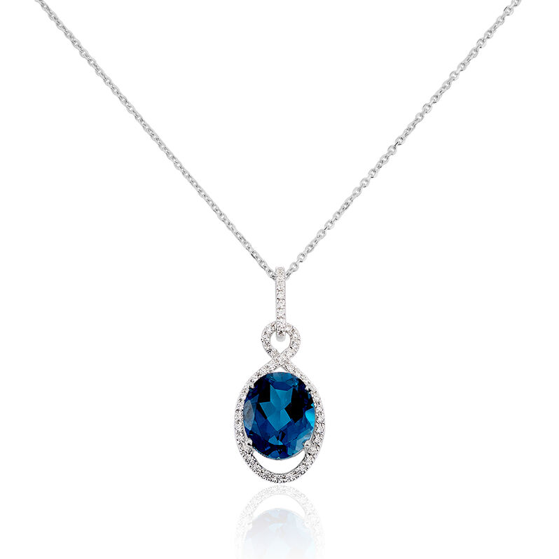 Damen Collier Weißgold 375 Topas Blau 1,92ct Barren Tropfen Paga - Halsketten Damen | OROVIVO