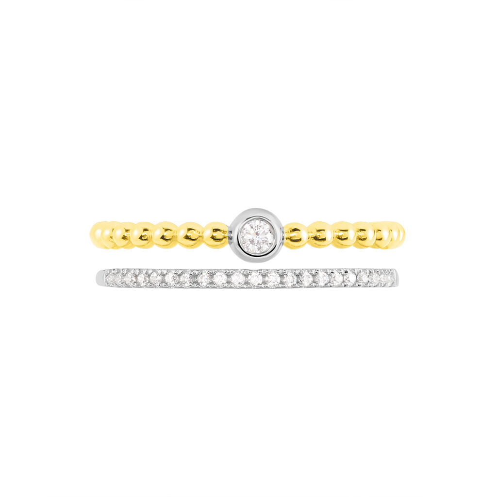 LISSY Damen Ring Gold Bicolor 375 (9 Karat) Zirkonia Wei&szlig; 0,17 ct