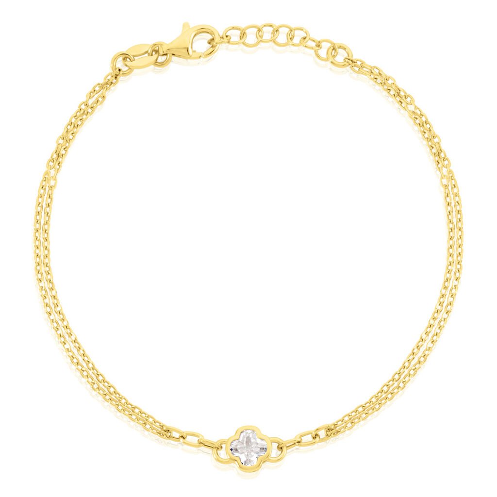 Selene Damen Armband Silber vergoldet 925 Zirkonia Wei&szlig; 0,5 ct Talisman Kleeblatt B 1 mm