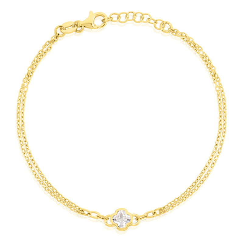 Selene Damen Armband Silber vergoldet 925 Zirkonia Wei&szlig; 0,5 ct Talisman Kleeblatt B 1 mm - Armb&auml;nder mit Anh&auml;nger Damen | OROVIVO