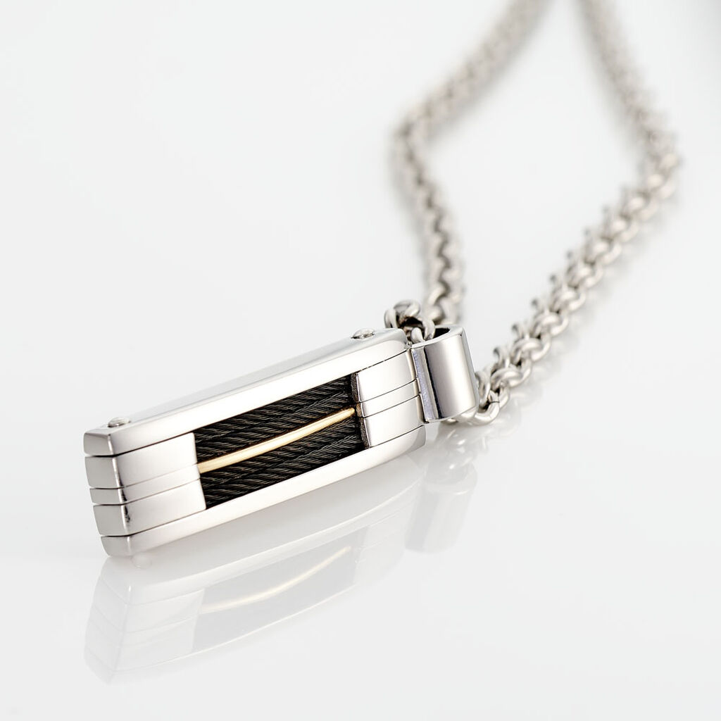 Collier Acier Cable Noir Et Or 50cm - Spannringe Herren | OROVIVO