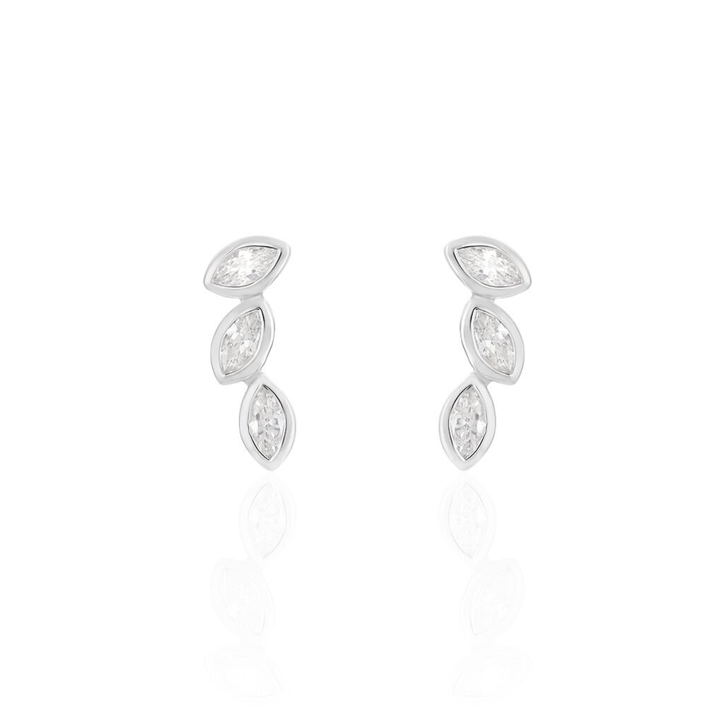 ELOHANE 50 Damen Ohrschmuck Silber 925 Zirkonia Wei&szlig; Blatt