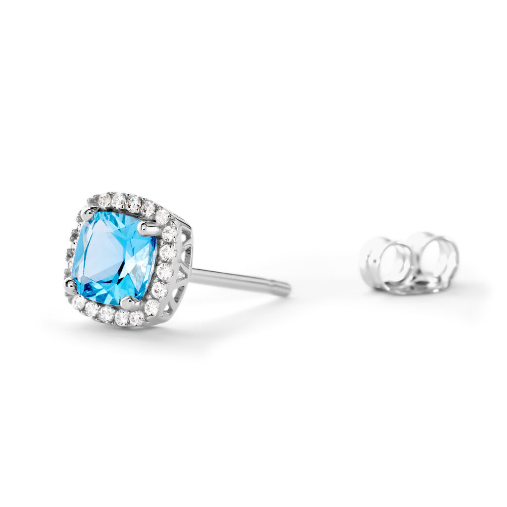 Blue crown Damen Ohrstecker Wei&szlig;gold 375 (9 Karat) Zirkonia Blau Viereck