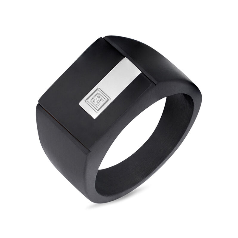 Anello Chevalier Man Code Acciaio Bicolore Bianco / Nero Cristallo - Spannringe Herren | OROVIVO