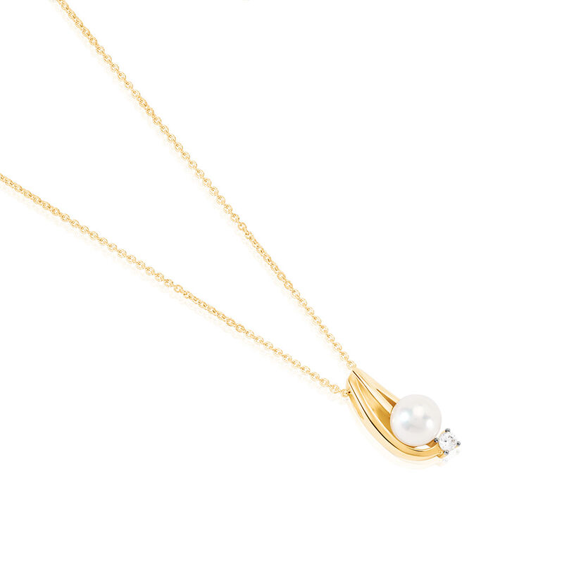 Annabelle Damen Collier Gold 375 (9 Karat) Zuchtperle Weiß - Halsketten Damen | OROVIVO