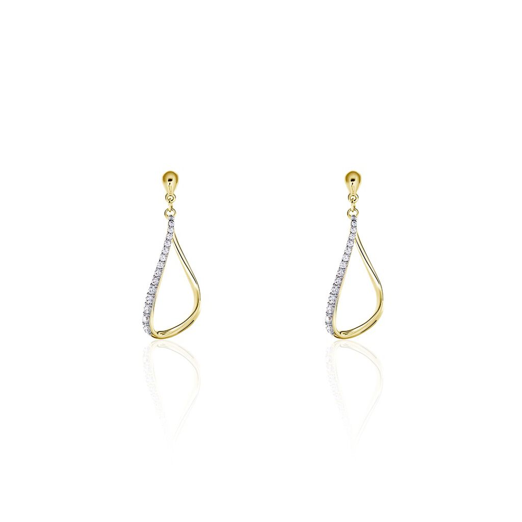 CORRI Damen Ohrringe Lang Vergoldet Zirkonia Weiß Tropfen B 14 mm, Ohrringe Lang mit Stein