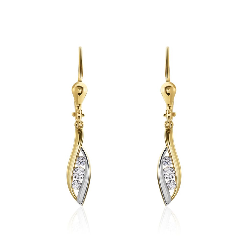  Ohrringe Lang Gold Bicolor Gold/Silber 375 Zirkonia Brigitte 8 5,00mm 3,1cm - Ohrhänger  | OROVIVO