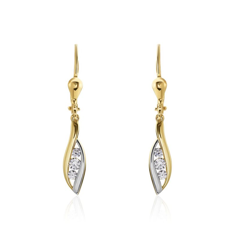  Ohrringe Lang Gold Bicolor Gold/Silber 375 Zirkonia Brigitte 8 5,00mm 3,1cm - Ohrhänger  | OROVIVO