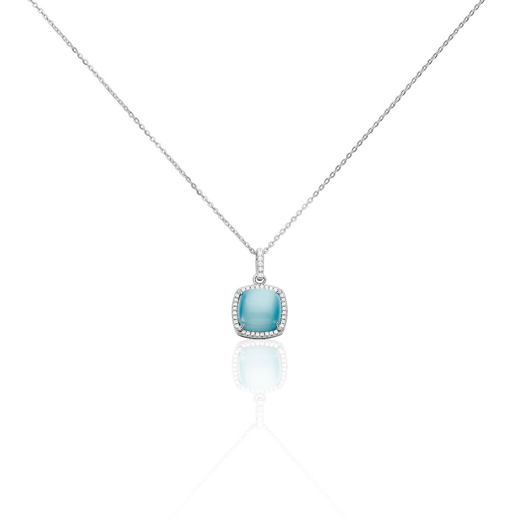 MIRENA Damen Collier Silber 925 Synthetischer Stein Blau 0,2 ct Viereck, Collier mit Stein