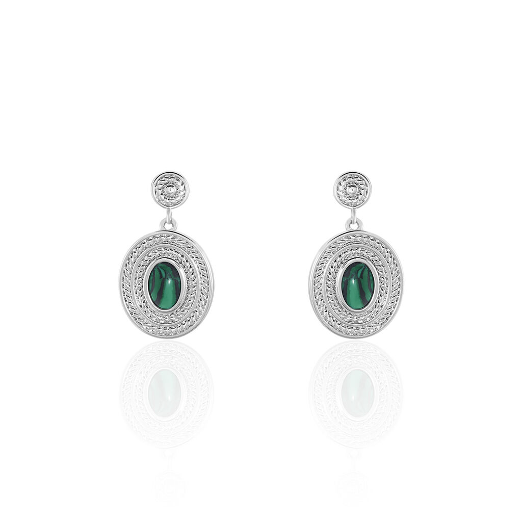 Boucles D'oreilles Argent Takara Ovales Pierre Verte - Spannringe Damen | OROVIVO