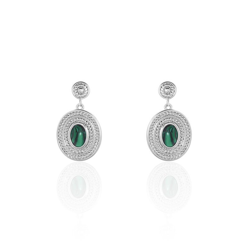 Boucles D'oreilles Argent Takara Ovales Pierre Verte - Spannringe Damen | OROVIVO