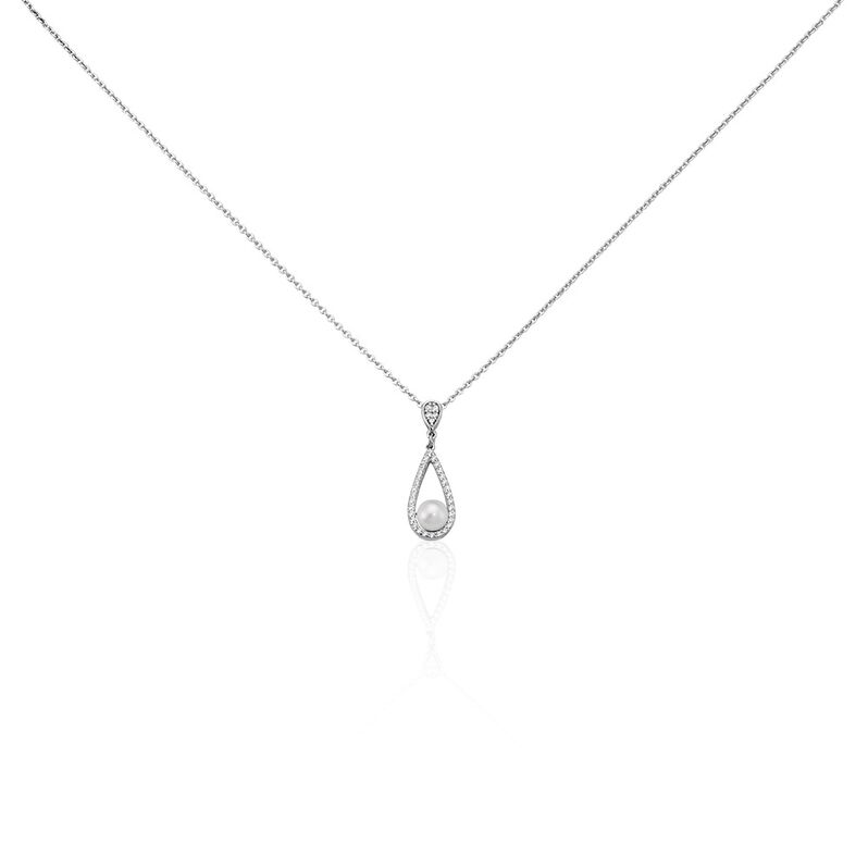KATELINA Damen Collier Silber 925 Zuchtperle Wei&szlig; 0,91 ct - Halsketten Damen | OROVIVO